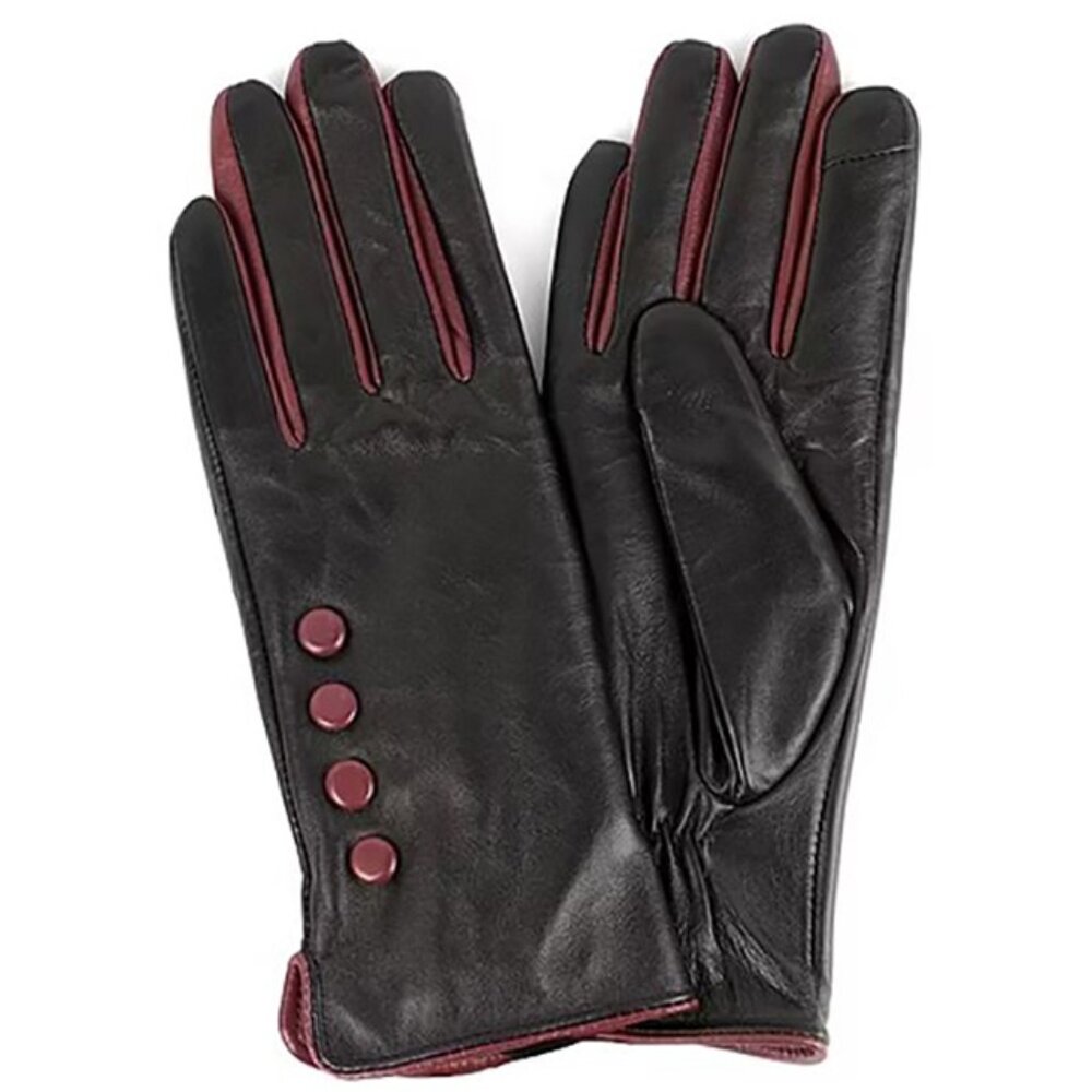 NWT Karla Hanson Black and Plum Leather Gloves